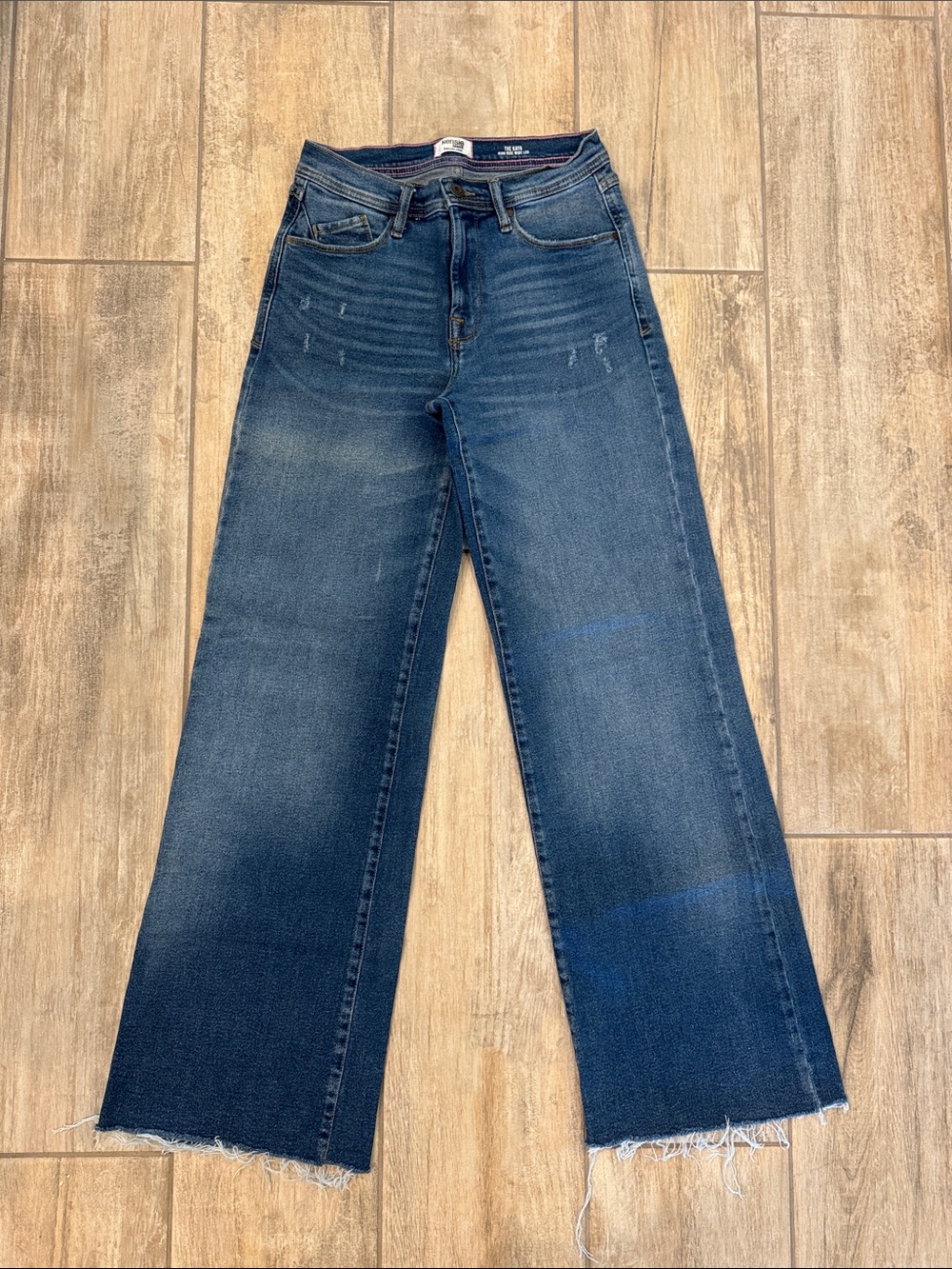 Kenzie ThE KAYA High Rise Wide-Leg Women's Jeans in Dark Blue Pink Stiching 2/26